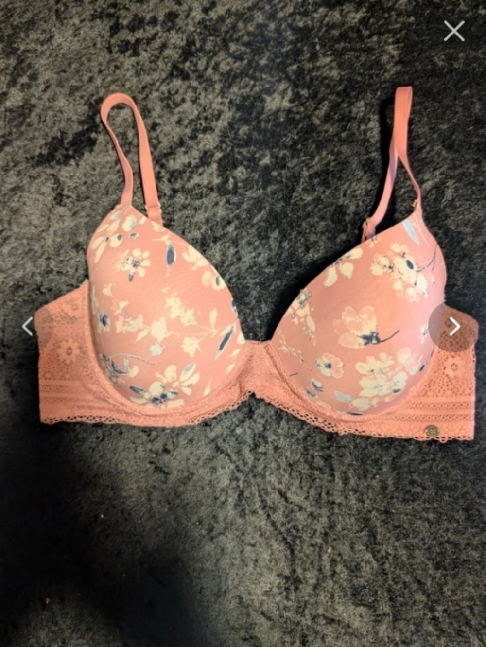 Lucky Brand Sz 36 B Pink And Navy Floral Lace Underwire Push-Up Bra